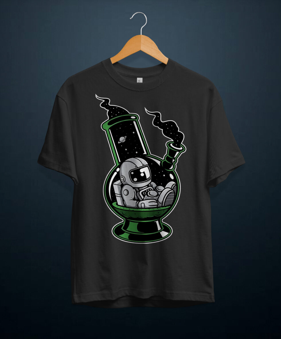 gangsta.ma t-shirt Astronaut in Green Leaf Pipe au maroc